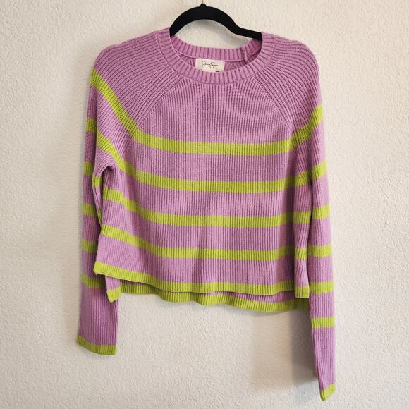 Jessica Simpson Women's Size Small Oversized Cropped Pink/Lime Green Sweater New - Picture 1 of 3